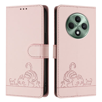 OPPO Reno12 F Global Cat and Mouse Embossed PU Leather RFID Case with Wallet Slots, Anti-Fall Protection, Kickstand, and Lanyard-buycases.co.uk