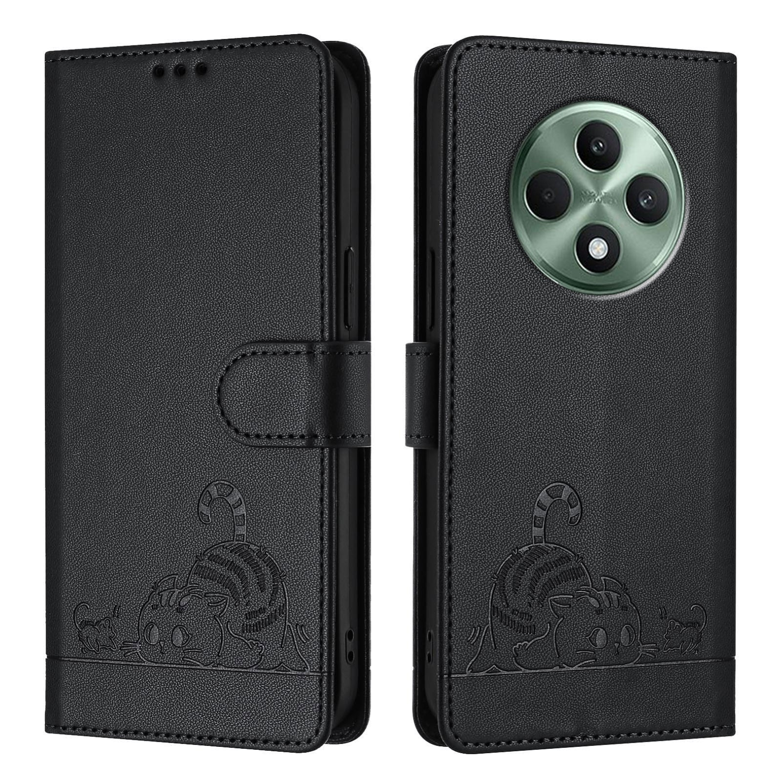 OPPO Reno12 F Global Cat and Mouse Embossed PU Leather RFID Case with Wallet Slots, Anti-Fall Protection, Kickstand, and Lanyard-buycases.co.uk