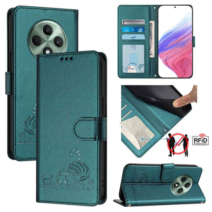OPPO Reno12 F Global Cat and Mouse Embossed PU Leather RFID Case with Wallet Slots, Anti-Fall Protection, Kickstand, and Lanyard-buycases.co.uk
