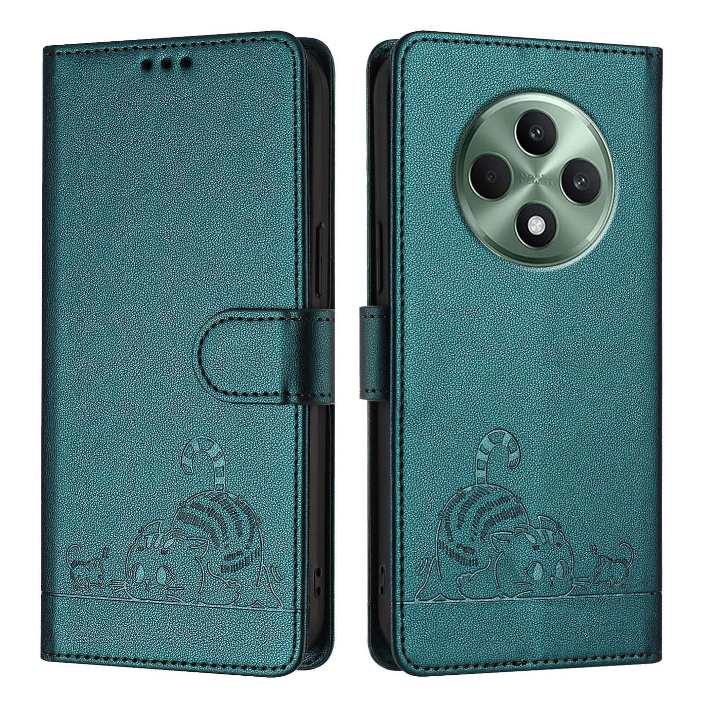 OPPO Reno12 F Global Cat and Mouse Embossed PU Leather RFID Case with Wallet Slots, Anti-Fall Protection, Kickstand, and Lanyard-buycases.co.uk