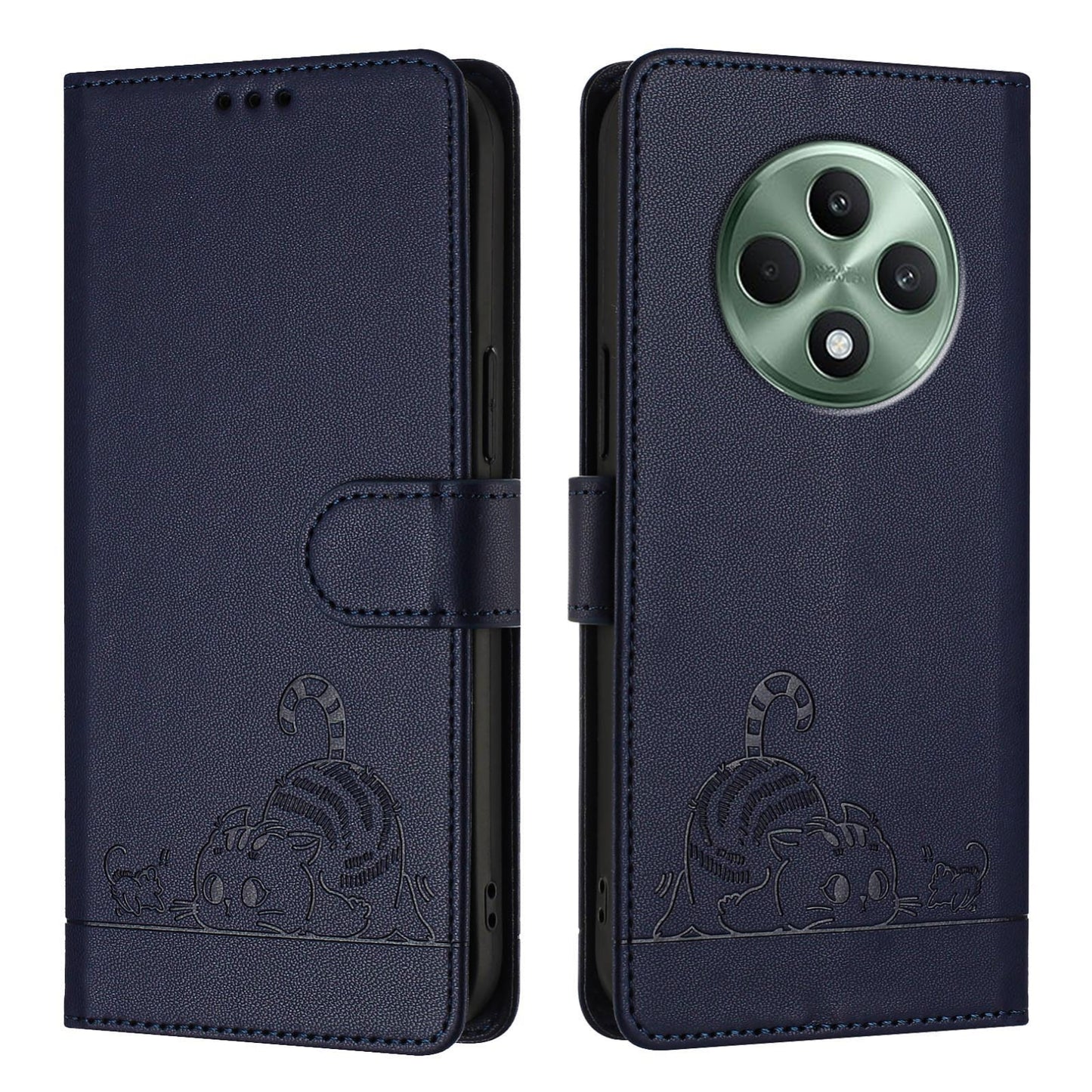 OPPO Reno12 F Global Cat and Mouse Embossed PU Leather RFID Case with Wallet Slots, Anti-Fall Protection, Kickstand, and Lanyard-buycases.co.uk