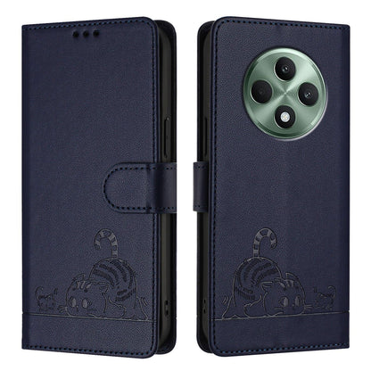 OPPO Reno12 F Global Cat and Mouse Embossed PU Leather RFID Case with Wallet Slots, Anti-Fall Protection, Kickstand, and Lanyard-buycases.co.uk