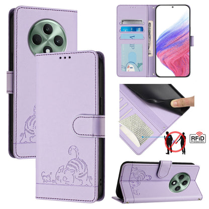 OPPO Reno12 F Global Cat and Mouse Embossed PU Leather RFID Case with Wallet Slots, Anti-Fall Protection, Kickstand, and Lanyard-buycases.co.uk