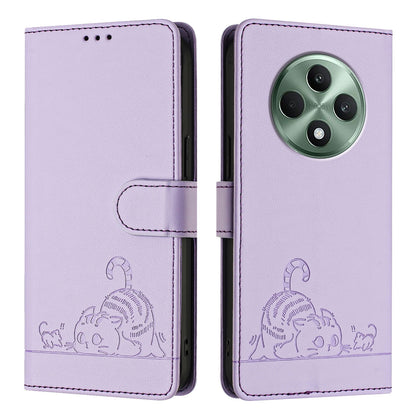 OPPO Reno12 F Global Cat and Mouse Embossed PU Leather RFID Case with Wallet Slots, Anti-Fall Protection, Kickstand, and Lanyard-buycases.co.uk