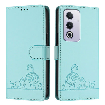 OPPO A3 Pro 5G Global Cat and Mouse Embossed PU Leather RFID Case with Wallet Slots, Anti-Fall Protection, Kickstand, and Lanyard-buycases.co.uk