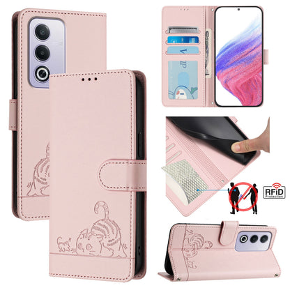 OPPO A3 Pro 5G Global Cat and Mouse Embossed PU Leather RFID Case with Wallet Slots, Anti-Fall Protection, Kickstand, and Lanyard-buycases.co.uk