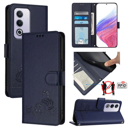 OPPO A3 Pro 5G Global Cat and Mouse Embossed PU Leather RFID Case with Wallet Slots, Anti-Fall Protection, Kickstand, and Lanyard-buycases.co.uk