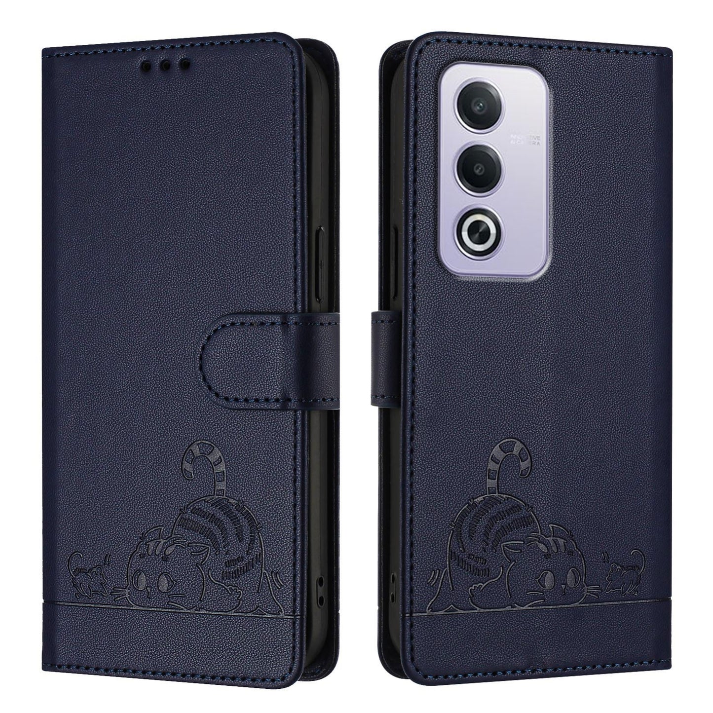OPPO A3 Pro 5G Global Cat and Mouse Embossed PU Leather RFID Case with Wallet Slots, Anti-Fall Protection, Kickstand, and Lanyard-buycases.co.uk