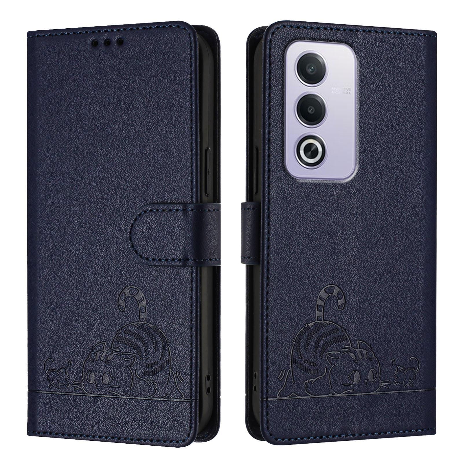 OPPO A3 Pro 5G Global Cat and Mouse Embossed PU Leather RFID Case with Wallet Slots, Anti-Fall Protection, Kickstand, and Lanyard-buycases.co.uk