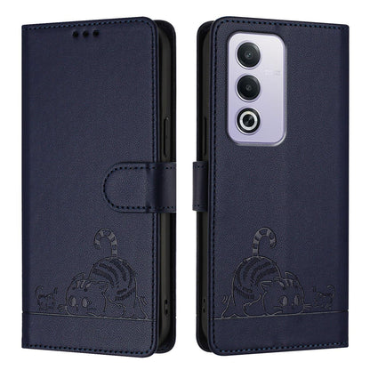 OPPO A3 Pro 5G Global Cat and Mouse Embossed PU Leather RFID Case with Wallet Slots, Anti-Fall Protection, Kickstand, and Lanyard-buycases.co.uk