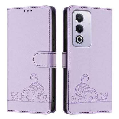 OPPO A3 Pro 5G Global Cat and Mouse Embossed PU Leather RFID Case with Wallet Slots, Anti-Fall Protection, Kickstand, and Lanyard-buycases.co.uk