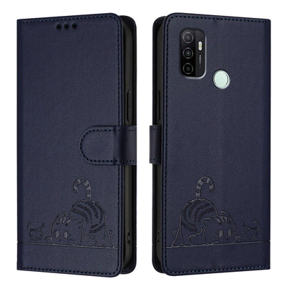 OPPO A53 2020 4G Cat and Mouse Embossed PU Leather RFID Case with Wallet Slots, Anti-Fall Protection, Kickstand, and Lanyard-buycases.co.uk