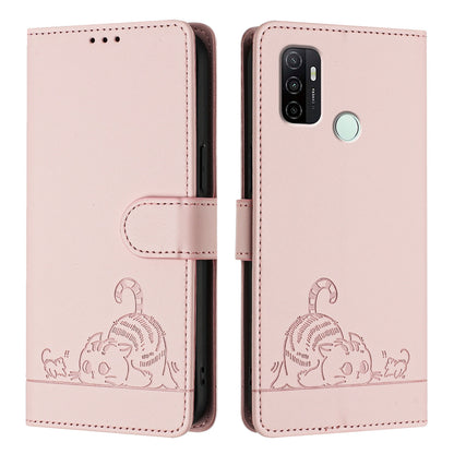 OPPO A53s 4G Cat and Mouse Embossed PU Leather RFID Case with Wallet Slots, Anti-Fall Protection, Kickstand, and Lanyard-buycases.co.uk