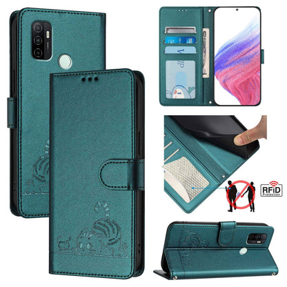 OPPO A11s 4G Cat and Mouse Embossed PU Leather RFID Case with Wallet Slots, Anti-Fall Protection, Kickstand, and Lanyard-buycases.co.uk