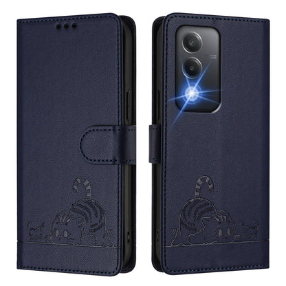 OPPO A80 5G EU Cat and Mouse Embossed PU Leather RFID Case with Wallet Slots, Anti-Fall Protection, Kickstand, and Lanyard-buycases.co.uk
