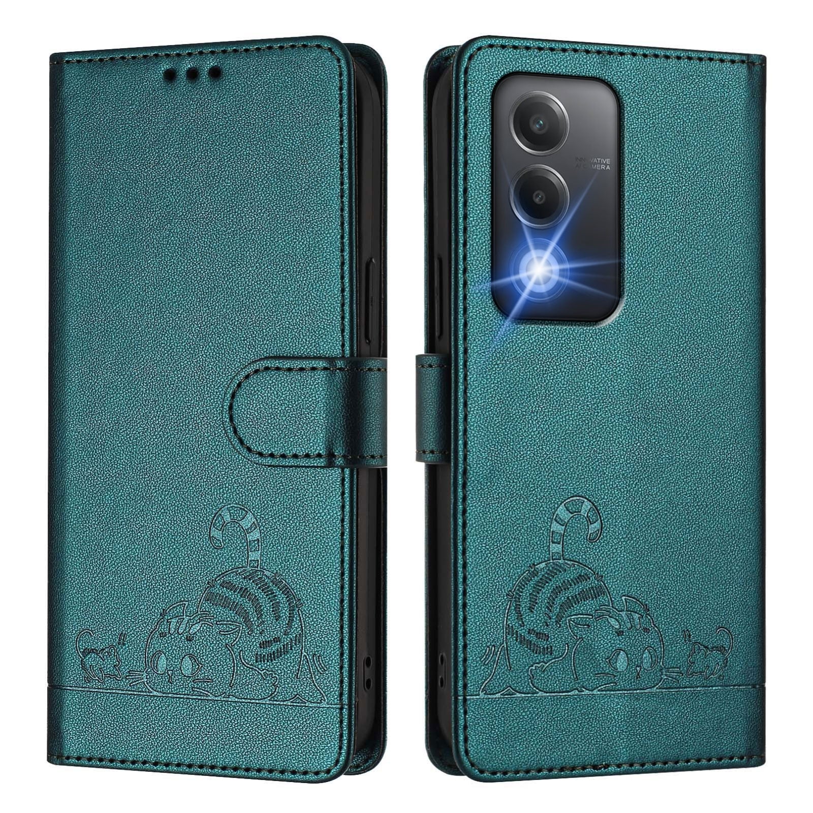 OPPO K12x 5G Global Cat and Mouse Embossed PU Leather RFID Case with Wallet Slots, Anti-Fall Protection, Kickstand, and Lanyard-buycases.co.uk
