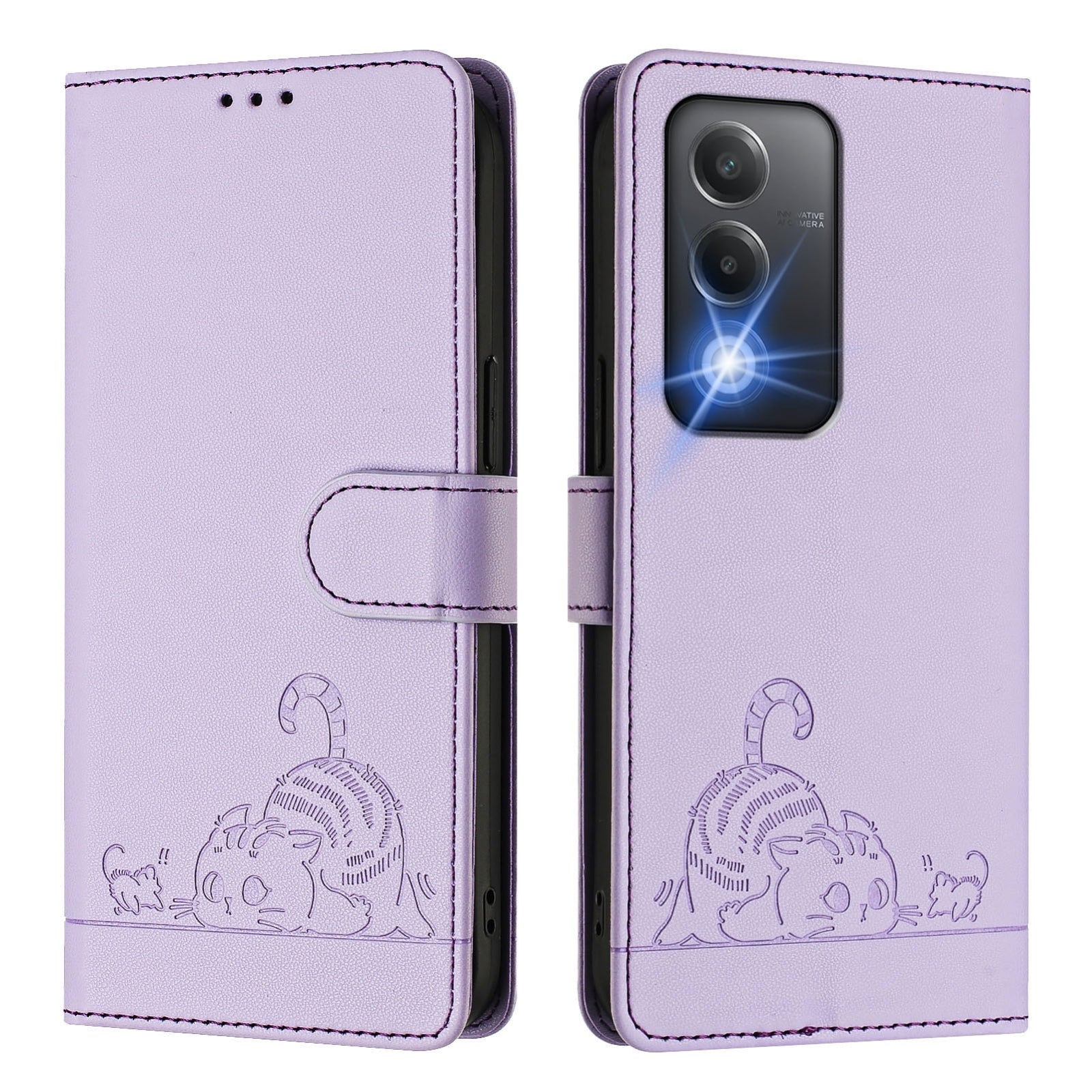 OPPO K12x 5G Global Cat and Mouse Embossed PU Leather RFID Case with Wallet Slots, Anti-Fall Protection, Kickstand, and Lanyard-buycases.co.uk