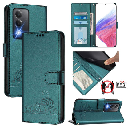 OPPO A3 Pro 5G India Cat and Mouse Embossed PU Leather RFID Case with Wallet Slots, Anti-Fall Protection, Kickstand, and Lanyard-buycases.co.uk