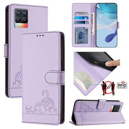 Realme 8 Pro 4G Cat and Mouse Embossed PU Leather RFID Case with Wallet Slots, Anti-Fall Protection, Kickstand, and Lanyard-buycases.co.uk