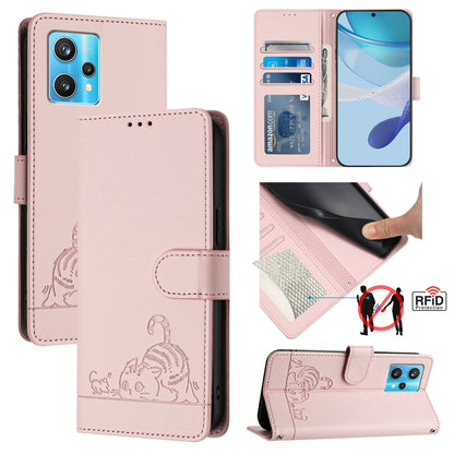 Realme 9 4G Global Cat and Mouse Embossed PU Leather RFID Case with Wallet Slots, Anti-Fall Protection, Kickstand, and Lanyard-buycases.co.uk