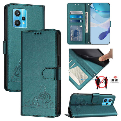 Realme 9 4G Global Cat and Mouse Embossed PU Leather RFID Case with Wallet Slots, Anti-Fall Protection, Kickstand, and Lanyard-buycases.co.uk
