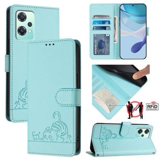 Realme 9 Pro 5G Global Cat and Mouse Embossed PU Leather RFID Case with Wallet Slots, Anti-Fall Protection, Kickstand, and Lanyard-buycases.co.uk