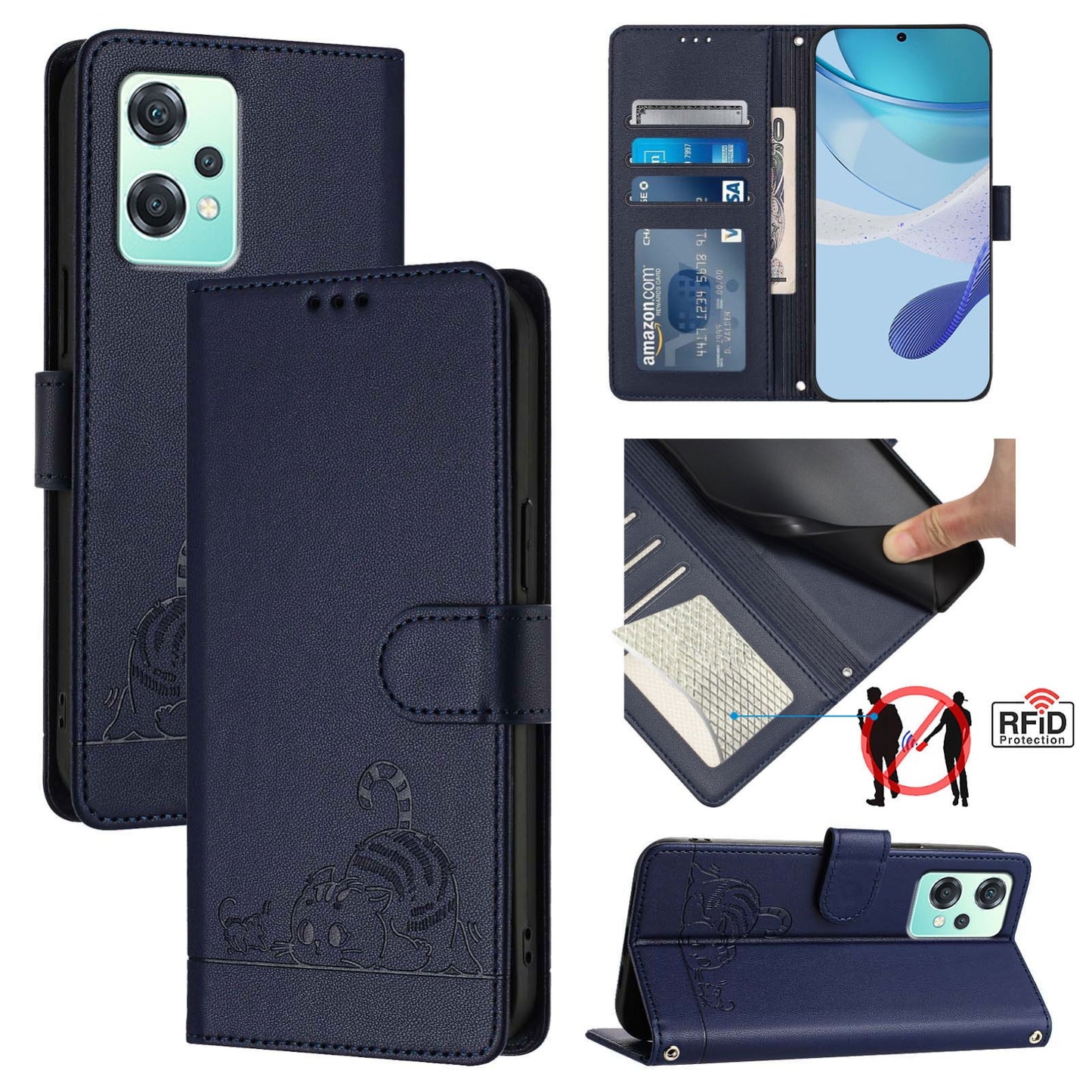 Realme 9 Pro 5G Global Cat and Mouse Embossed PU Leather RFID Case with Wallet Slots, Anti-Fall Protection, Kickstand, and Lanyard-buycases.co.uk