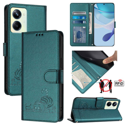 Realme 10 Pro 5G Cat and Mouse Embossed PU Leather RFID Case with Wallet Slots, Anti-Fall Protection, Kickstand, and Lanyard-buycases.co.uk