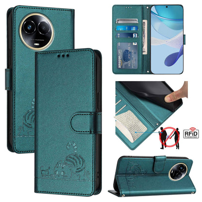 Realme 11X 5G Cat and Mouse Embossed PU Leather RFID Case with Wallet Slots, Anti-Fall Protection, Kickstand, and Lanyard-buycases.co.uk