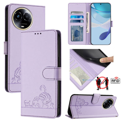 Realme 11 5G Global Cat and Mouse Embossed PU Leather RFID Case with Wallet Slots, Anti-Fall Protection, Kickstand, and Lanyard-buycases.co.uk