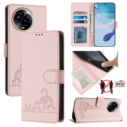 Realme C67 5G Cat and Mouse Embossed PU Leather RFID Case with Wallet Slots, Anti-Fall Protection, Kickstand, and Lanyard-buycases.co.uk