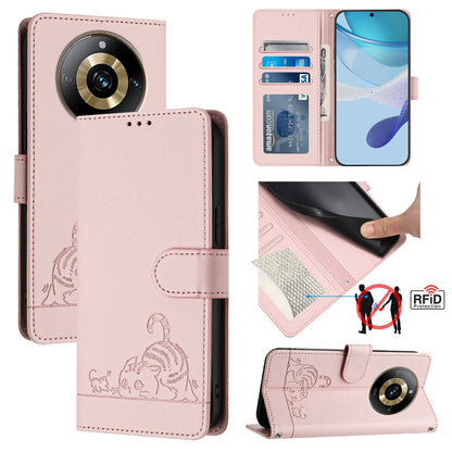 Realme Narzo 60 Pro Global Cat and Mouse Embossed PU Leather RFID Case with Wallet Slots, Anti-Fall Protection, Kickstand, and Lanyard-buycases.co.uk