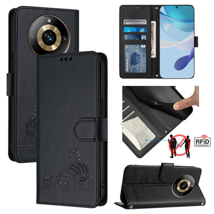 Realme Narzo 60 Pro Global Cat and Mouse Embossed PU Leather RFID Case with Wallet Slots, Anti-Fall Protection, Kickstand, and Lanyard-buycases.co.uk