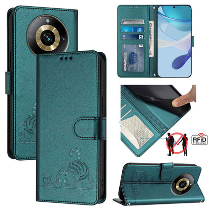 Realme Narzo 60 Pro Global Cat and Mouse Embossed PU Leather RFID Case with Wallet Slots, Anti-Fall Protection, Kickstand, and Lanyard-buycases.co.uk