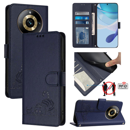 Realme Narzo 60 Pro Global Cat and Mouse Embossed PU Leather RFID Case with Wallet Slots, Anti-Fall Protection, Kickstand, and Lanyard-buycases.co.uk