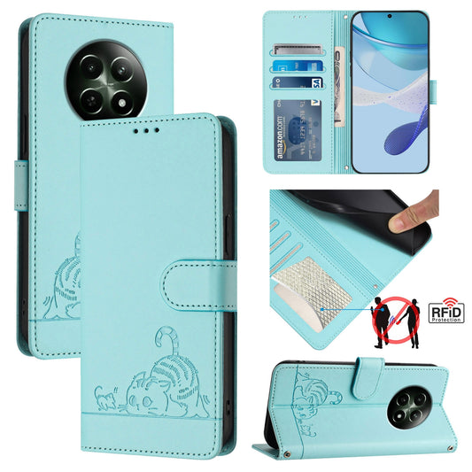 Realme 12 5G Global Cat and Mouse Embossed PU Leather RFID Case with Wallet Slots, Anti-Fall Protection, Kickstand, and Lanyard-buycases.co.uk
