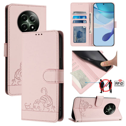 Realme 12 5G Global Cat and Mouse Embossed PU Leather RFID Case with Wallet Slots, Anti-Fall Protection, Kickstand, and Lanyard-buycases.co.uk