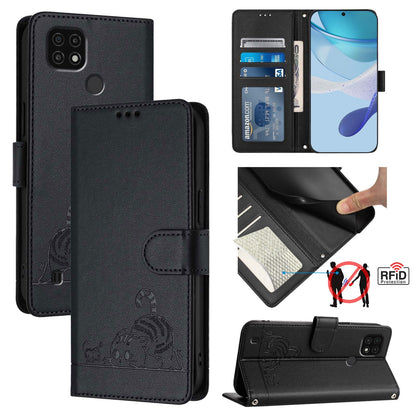 Realme C11 2021 Cat and Mouse Embossed PU Leather RFID Case with Wallet Slots, Anti-Fall Protection, Kickstand, and Lanyard-buycases.co.uk