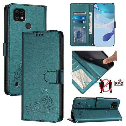 Realme C11 2021 Cat and Mouse Embossed PU Leather RFID Case with Wallet Slots, Anti-Fall Protection, Kickstand, and Lanyard-buycases.co.uk