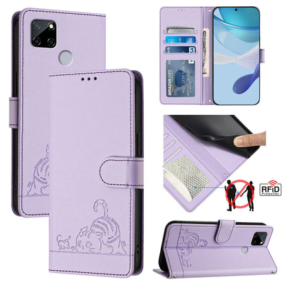 Realme 7i Global Cat and Mouse Embossed PU Leather RFID Case with Wallet Slots, Anti-Fall Protection, Kickstand, and Lanyard-buycases.co.uk