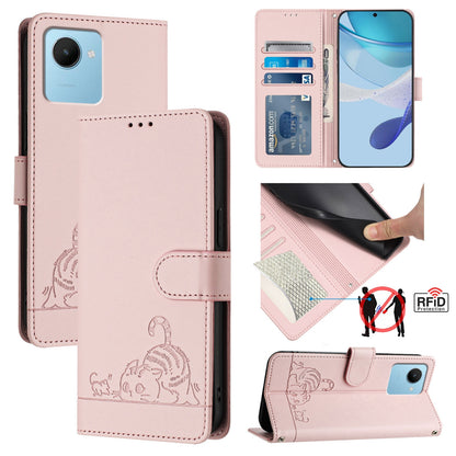 Realme Narzo 50i Prime Cat and Mouse Embossed PU Leather RFID Case with Wallet Slots, Anti-Fall Protection, Kickstand, and Lanyard-buycases.co.uk