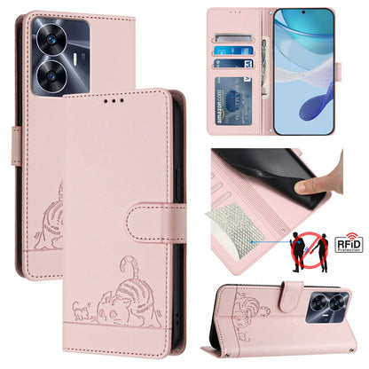 Realme C55 4G Global Cat and Mouse Embossed PU Leather RFID Case with Wallet Slots, Anti-Fall Protection, Kickstand, and Lanyard-buycases.co.uk