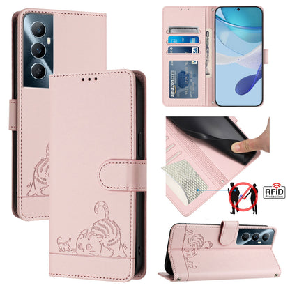 Realme C65 4G Global Cat and Mouse Embossed PU Leather RFID Case with Wallet Slots, Anti-Fall Protection, Kickstand, and Lanyard-buycases.co.uk