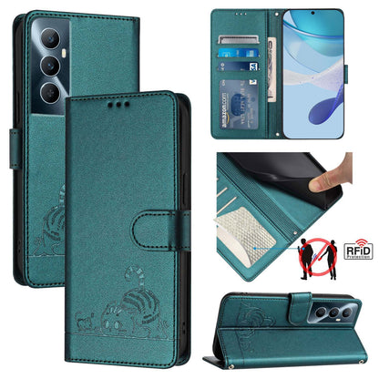 Realme C65 4G Global Cat and Mouse Embossed PU Leather RFID Case with Wallet Slots, Anti-Fall Protection, Kickstand, and Lanyard-buycases.co.uk
