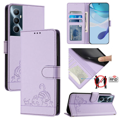 Realme C65 4G Global Cat and Mouse Embossed PU Leather RFID Case with Wallet Slots, Anti-Fall Protection, Kickstand, and Lanyard-buycases.co.uk