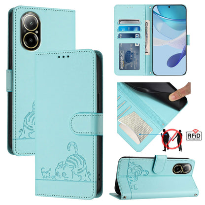 Realme C67 4G Global Cat and Mouse Embossed PU Leather RFID Case with Wallet Slots, Anti-Fall Protection, Kickstand, and Lanyard-buycases.co.uk