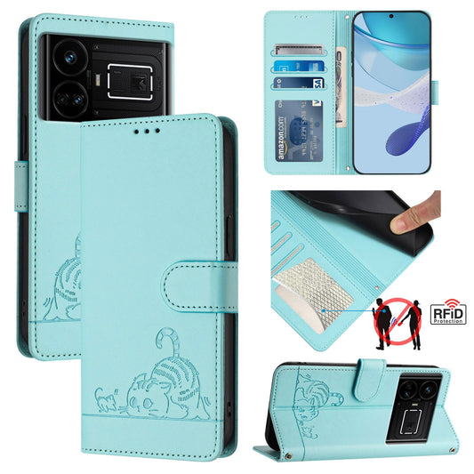 Realme GT NEO 5G Cat and Mouse Embossed PU Leather RFID Case with Wallet Slots, Anti-Fall Protection, Kickstand, and Lanyard-buycases.co.uk