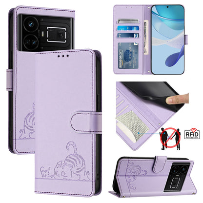 Realme GT NEO 5G Cat and Mouse Embossed PU Leather RFID Case with Wallet Slots, Anti-Fall Protection, Kickstand, and Lanyard-buycases.co.uk