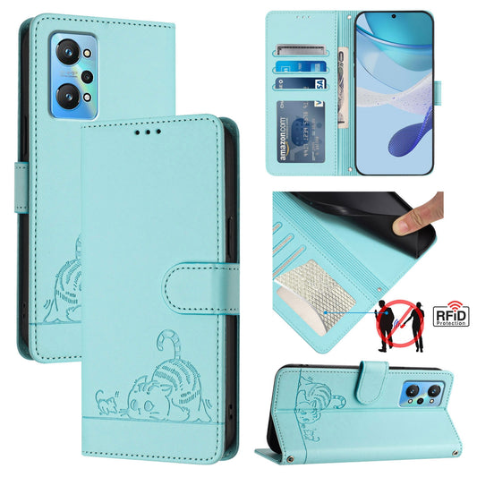 Realme GT NEO 3T Cat and Mouse Embossed PU Leather RFID Case with Wallet Slots, Anti-Fall Protection, Kickstand, and Lanyard-buycases.co.uk