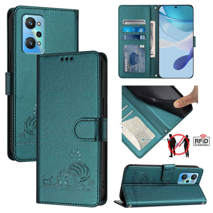 Realme GT NEO 3T Cat and Mouse Embossed PU Leather RFID Case with Wallet Slots, Anti-Fall Protection, Kickstand, and Lanyard-buycases.co.uk